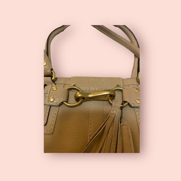 Coach 10529 Hampton Beige Pebbled Leather Braided‎ Band Large Tote Shoulder Bag - Picture 4 of 11